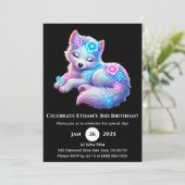 Floral Dreaming Wolf Art Birthday Invitation Kaart (Staand voorkant)