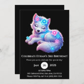 Floral Dreaming Wolf Art Birthday Invitation Kaart (Voorkant / Achterkant)