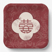 Floral Dubbel Geluk Chinees Bruiloft Papieren Bordje (Voorkant)