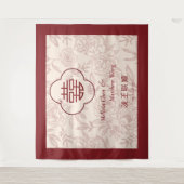 Floral Dubbele Xi Chinese Bruiloft Prop Achtergron Wandkleed (Voorkant)