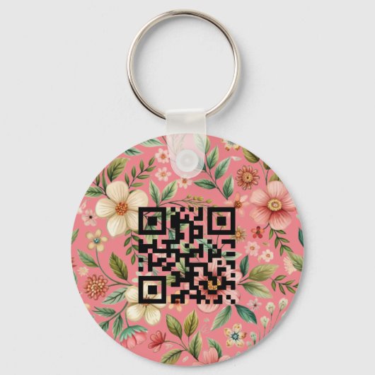 Floral dubbelzijdig Logo QR Code sleutelhanger (Achterkant)