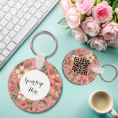 Floral dubbelzijdig Logo QR Code sleutelhanger