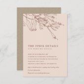 FLORAL DUSKY BLUSH LINE DRAWING WEDDING DETAIL INFORMATIEKAARTJE (Voorkant / Achterkant)