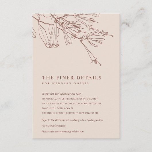 FLORAL DUSKY BLUSH LINE DRAWING WEDDING DETAIL INFORMATIEKAARTJE (Voorkant)