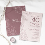 Floral Dusky Pink Surprise 40th Birthday Party Kaart<br><div class="desc">Floral Dusky Pink Surprise 40th Birthday Party Invitation. Minimalistisch boho-ontwerp met botanische accenten en typografische scriptlettertypen. Floral nodigt een perfecte kaart uit voor een stijlvolle vrouw verrassing op feestdag. Kan op elke leeftijd worden aangepast.</div>