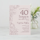 Floral Dusky Pink Surprise 40th Birthday Party Kaart (Staand voorkant)