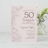 Floral Dusky Pink Surprise 50th Birthday Party Kaart (Staand voorkant)