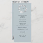 Floral Dusty Blauw Monogram Trouwprogramma Programmakaart (Voorkant / Achterkant)
