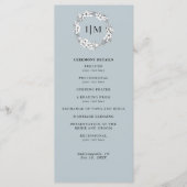 Floral Dusty Blauw Monogram Trouwprogramma Programmakaart (Voorkant)