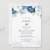 Floral Dusty Blue 80th Birthday Party Kaart (Voorkant)