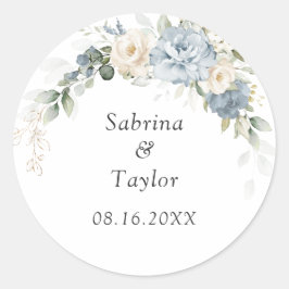 Floral Dusty Blue and White Envelope Seal Sticker