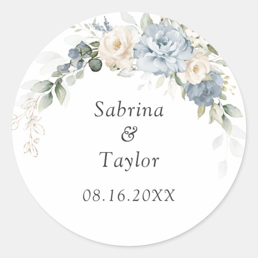 Floral Dusty Blue and White Envelope Seal Sticker (Voorkant)