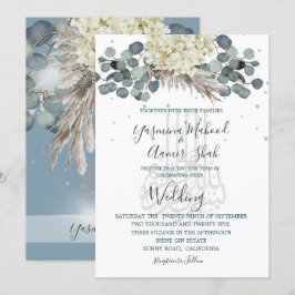 Floral Dusty Blue Bismillah Elegant Wedding Kaart