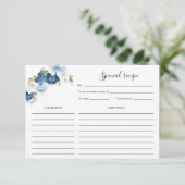 Floral Dusty Blue Bloom Vrijgezellenfeest Recept Informatiekaartje (Staand voorkant)