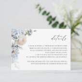Floral Dusty Blue Blush Rozen Wedding Details Kaar Kaart (Staand voorkant)