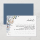 Floral Dusty Blue Blush Rozen Wedding Details Kaar Kaart (Voorkant / Achterkant)