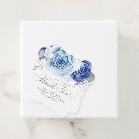 Floral Dusty Blue Boho Wedding Thank You Bedankjes Labels (In situ)