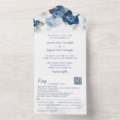 Floral Dusty Blue Botanical Script Weddenschap All In One Uitnodiging (Binnen)