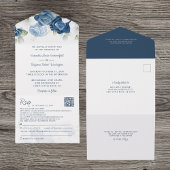 Floral Dusty Blue Botanical Script Weddenschap All In One Uitnodiging