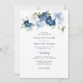 Floral Dusty Blue Botanical Script Weddenschap Kaart (Voorkant)