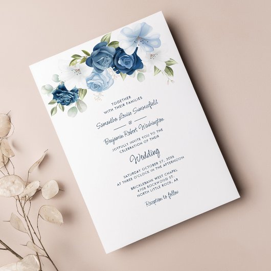 Floral Dusty Blue Botanical Script Weddenschap Kaart
