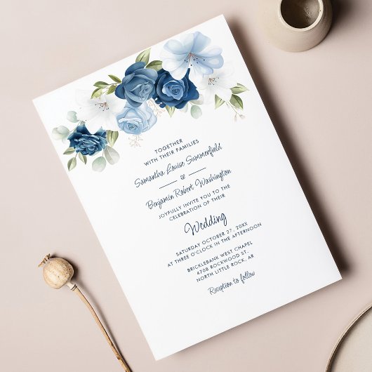 Floral Dusty Blue Botanical Script Weddenschap Kaart