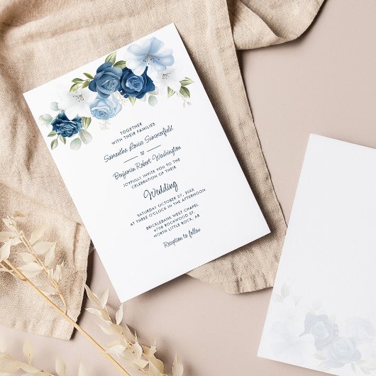 Floral Dusty Blue Botanical Script Weddenschap Kaart