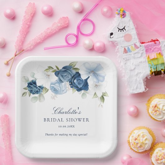 Floral Dusty Blue Botanical Vrijgezellenfeest Papieren Bordje (Feest)