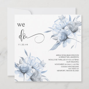 *~* Floral Dusty Blue Bouquet AR15 QR RSVP BRUILOF Kaart