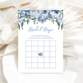 Floral Dusty Blue Bridal Bingo Game Kaart