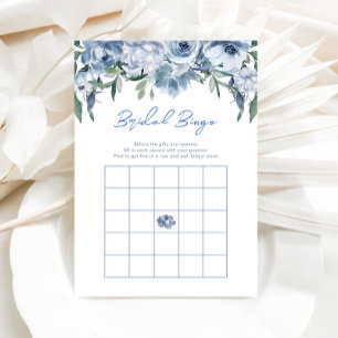 Floral Dusty Blue Bridal Bingo Game Kaart