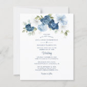 Floral Dusty Blue Budget Wedding Uitnodiging (Voorkant)