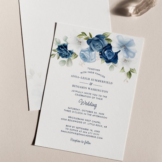 Floral Dusty Blue Budget Wedding Uitnodiging