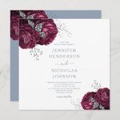 Floral Dusty Blue Burgundy Peonies Elegant Wedding Kaart (Voorkant / Achterkant)