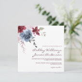 Floral Dusty Blue Burgundy Roos Elegant Weddenscha Kaart (Staand voorkant)