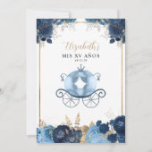 Floral Dusty Blue Cinderella Royal Quinceanera Kaart (Achterkant)