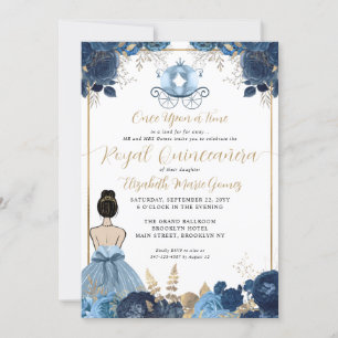 Floral Dusty Blue Cinderella Royal Quinceanera Kaart