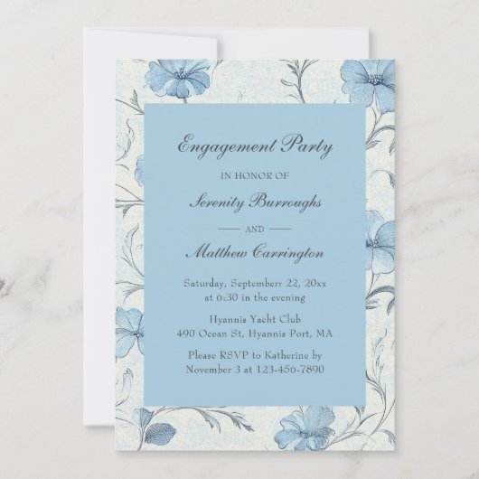 Floral Dusty Blue Country Garden Engagement Party Kaart (Voorkant)