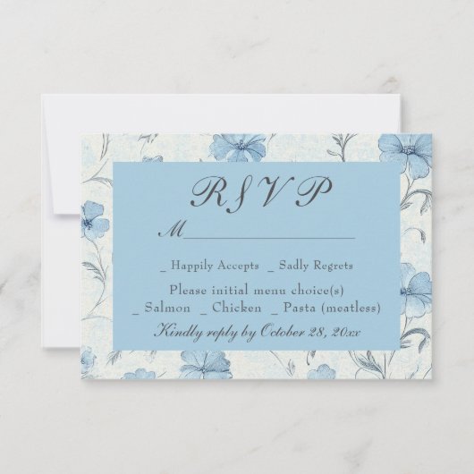 Floral Dusty Blue Country Garden Wedding RSVP Card (Voorkant)
