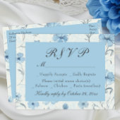 Floral Dusty Blue Country Garden Wedding RSVP Card Uitnodiging Briefkaart