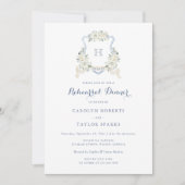 Floral Dusty Blue Crest Rehearsal Dinner Wedding Kaart (Voorkant)
