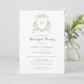 Floral Dusty Blue Crest Rehearsal Dinner Wedding Kaart (Staand voorkant)