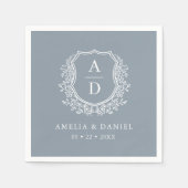 Floral Dusty Blue Crest Wedding Monogram Servet (Voorkant)