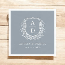 Floral Dusty Blue Crest Wedding Monogram