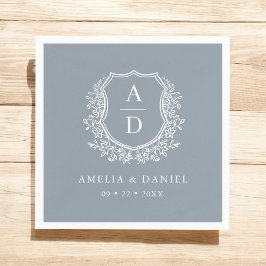 Floral Dusty Blue Crest Wedding Monogram Servet