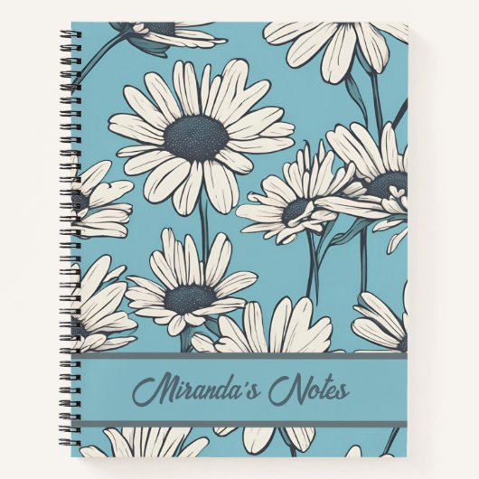 Floral Dusty Blue Daisy gepersonaliseerd Notitieboek (Voorkant)