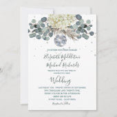 Floral Dusty Blue Disco Ball Elegant Wedding Kaart (Voorkant)