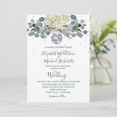 Floral Dusty Blue Disco Ball Elegant Wedding Kaart (Staand voorkant)