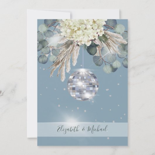 Floral Dusty Blue Disco Ball Elegant Wedding Kaart (Achterkant)