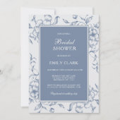 Floral Dusty Blue Elegant Bridal Shower Uitnodigin Kaart (Voorkant)